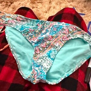 No Boundaries Teal and Pink Bikini Bottom